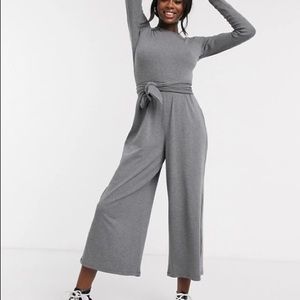Asos grey jersey ribbed long sleeve jumpsuit 0